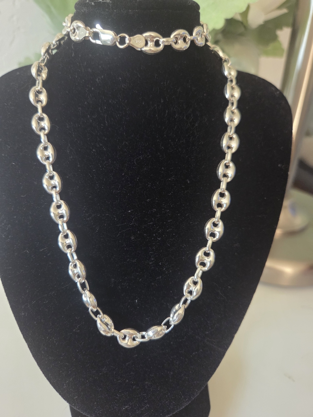 925 Sterling Silver Puff Mariner Link Chain Necklace 24in 7.9mm
